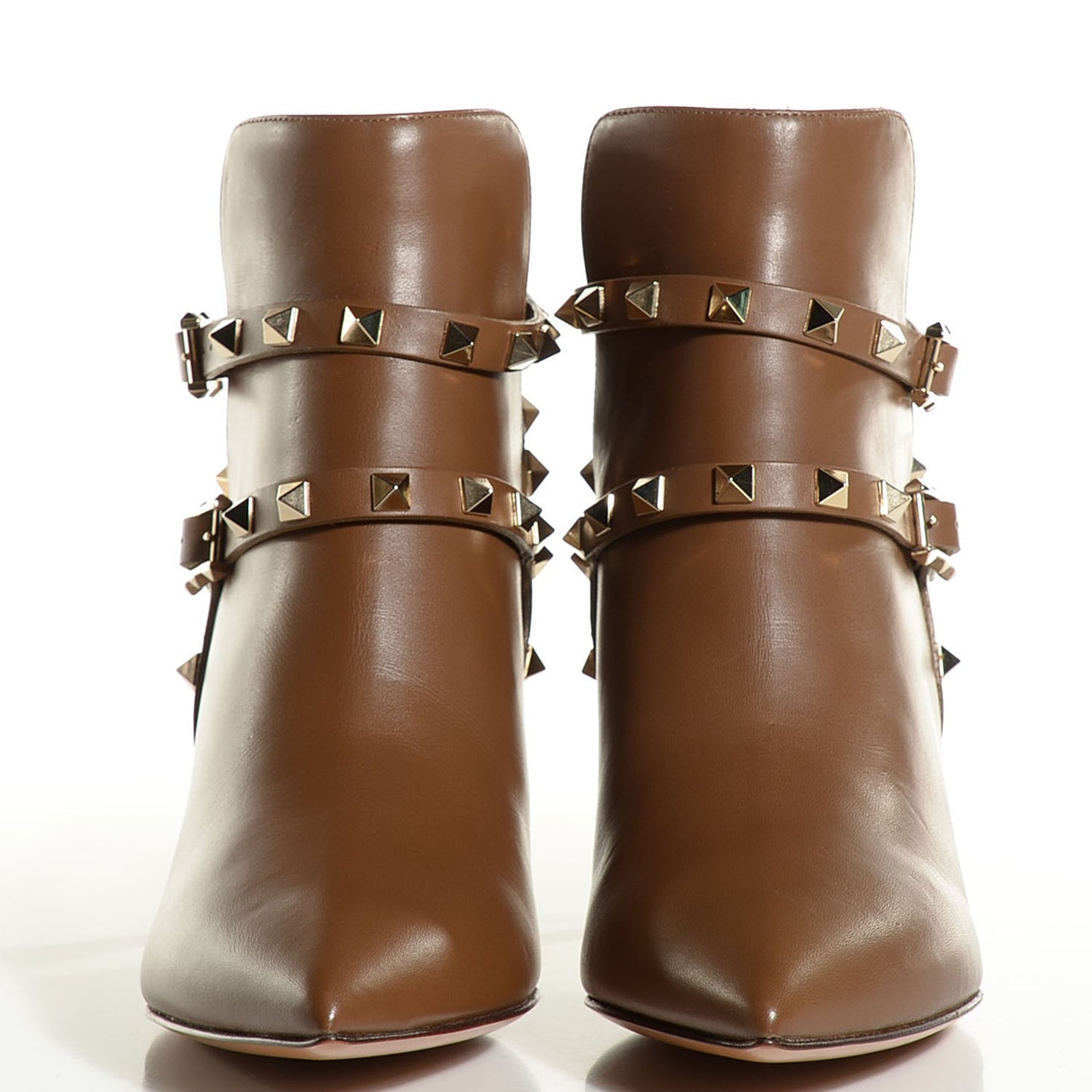 Calfskin Rockstud Double Buckle 65mm Ankle Boots 38.5 Nocciola