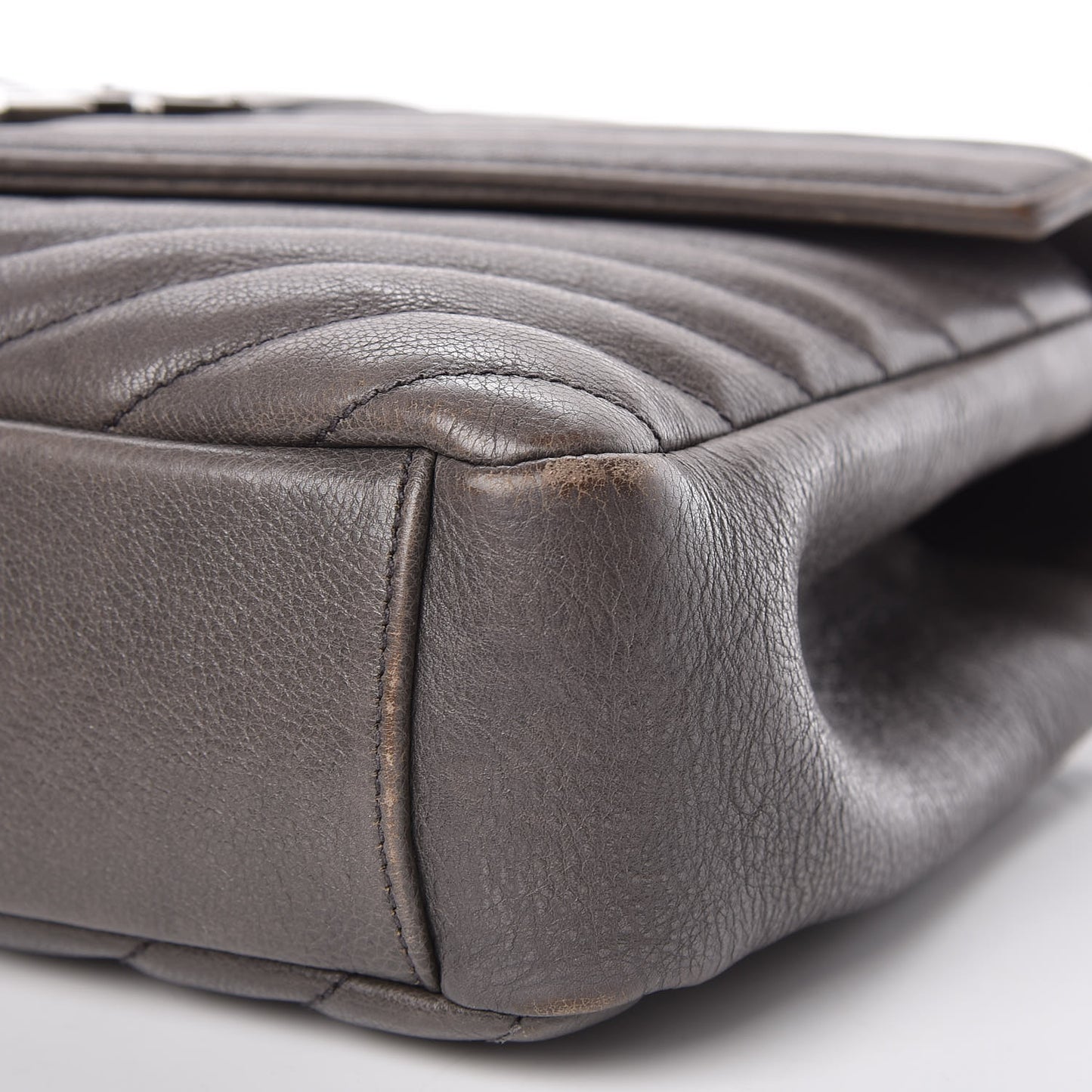 Sheepskin Matelasse Chevron Monogram Medium College Bag Dark Anthracite