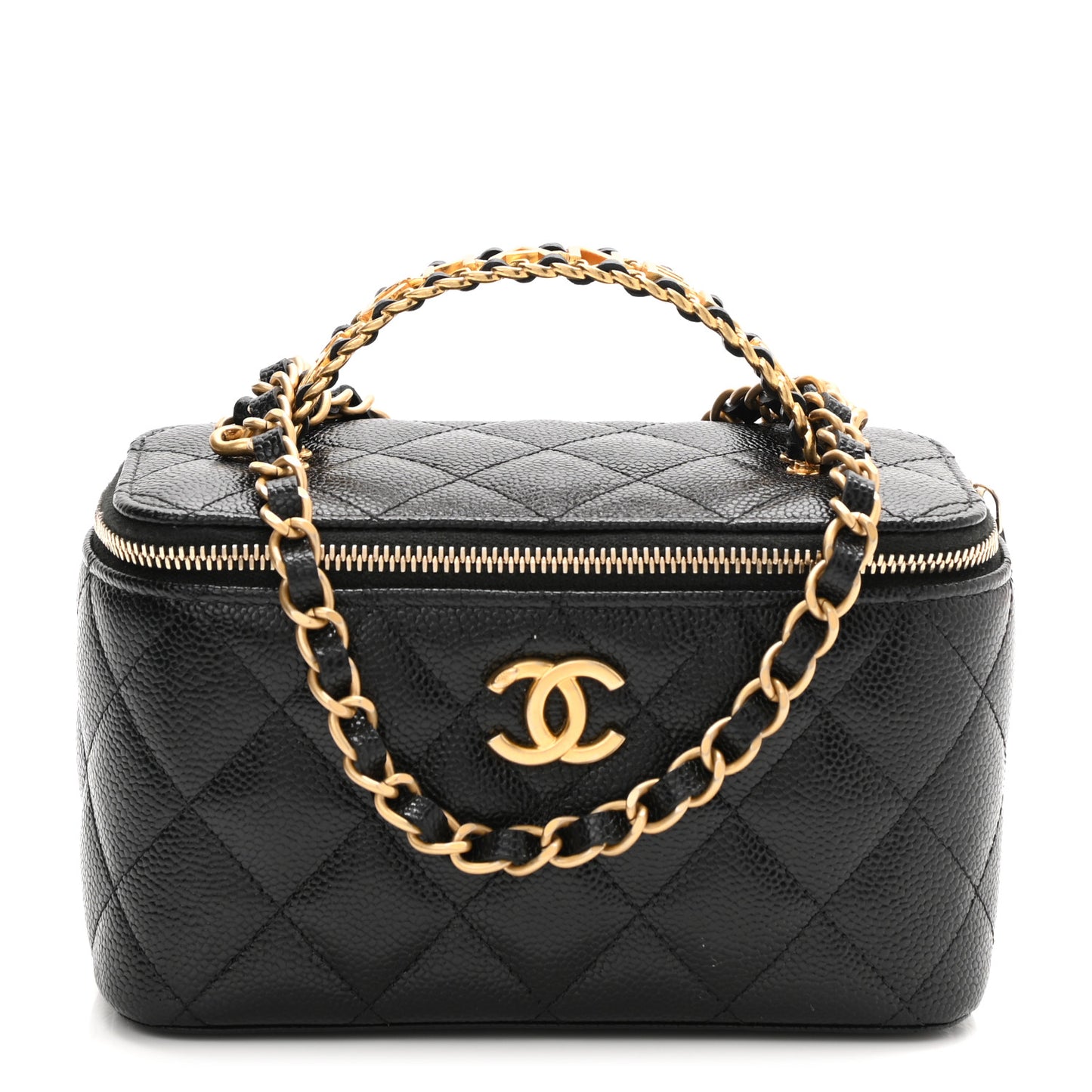 Shiny Caviar Quilted Pick Me Up Vanity Case Black