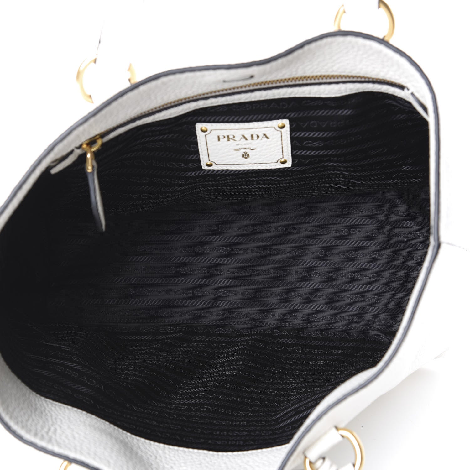 Prada Vitello Daino Embossed Logo Tote White 4 of 8