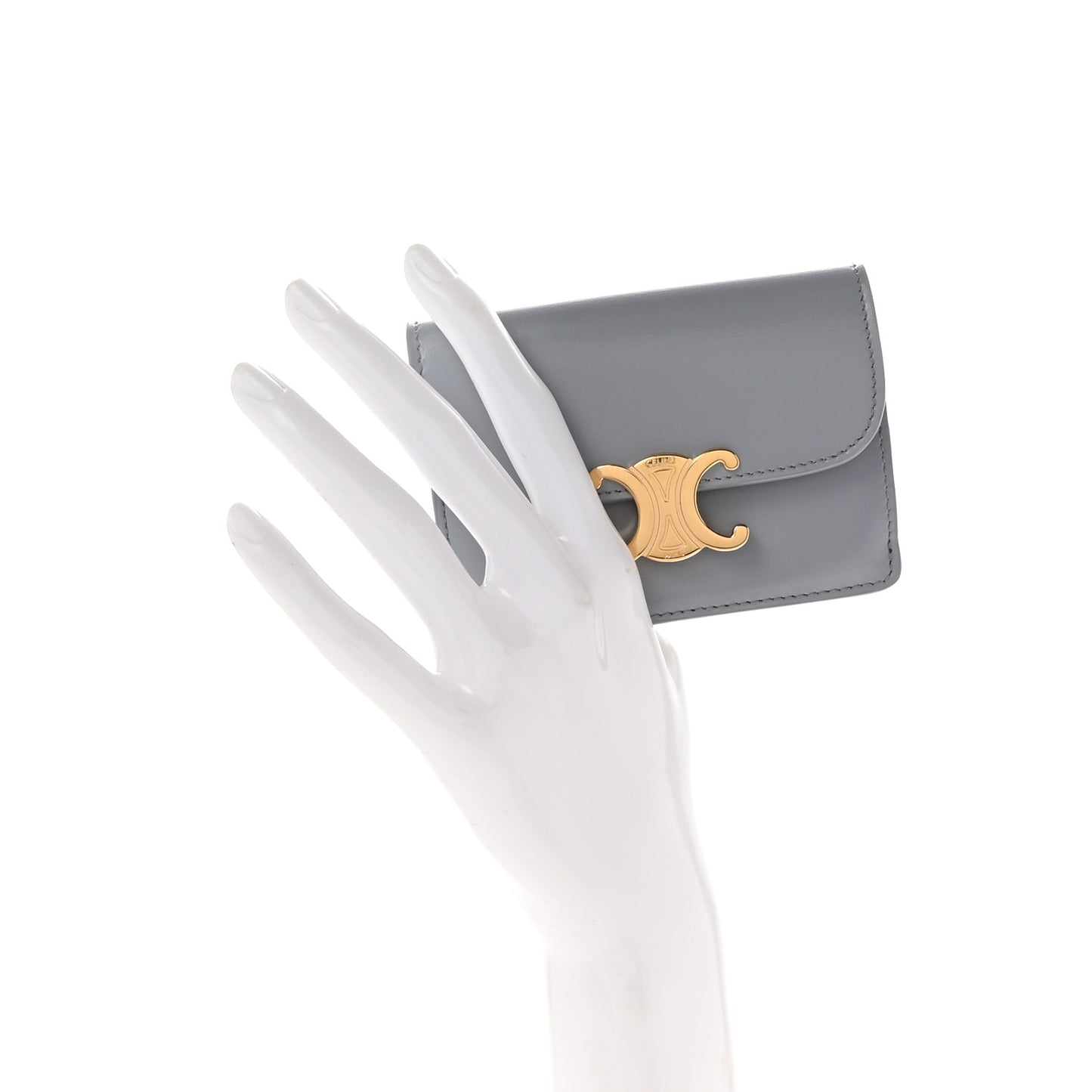 Shiny Calfskin Triomphe Flap Card Holder Pearl Blue