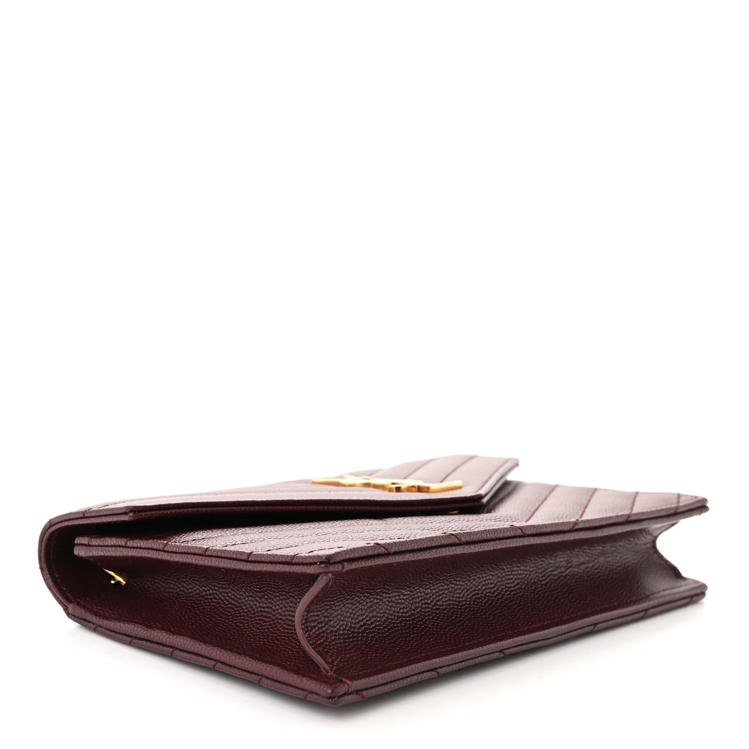 Saint Laurent Grain De Poudre Matelasse Chevron Monogram Envelope Chain Wallet Rouge Legion 4 of 12