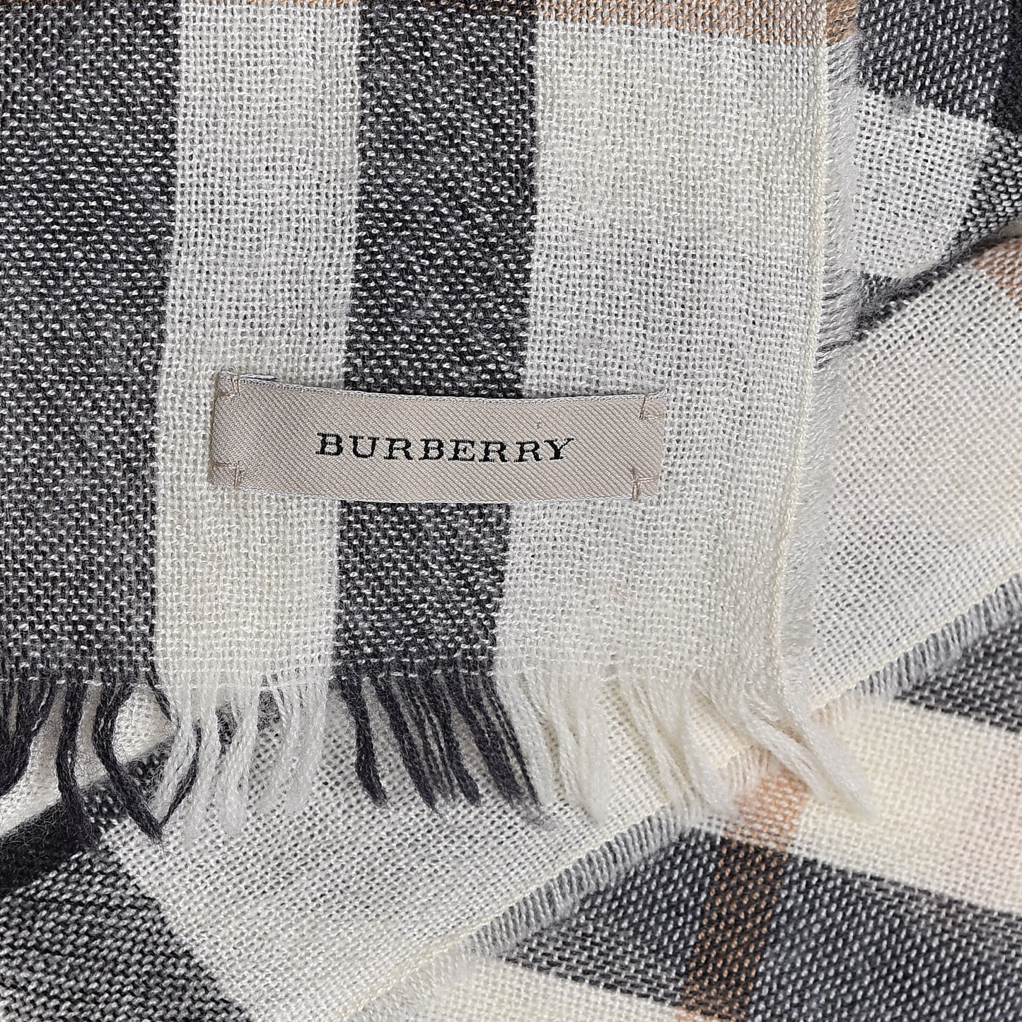 Wool Silk Gauze Giant Check Lightweight Scarf