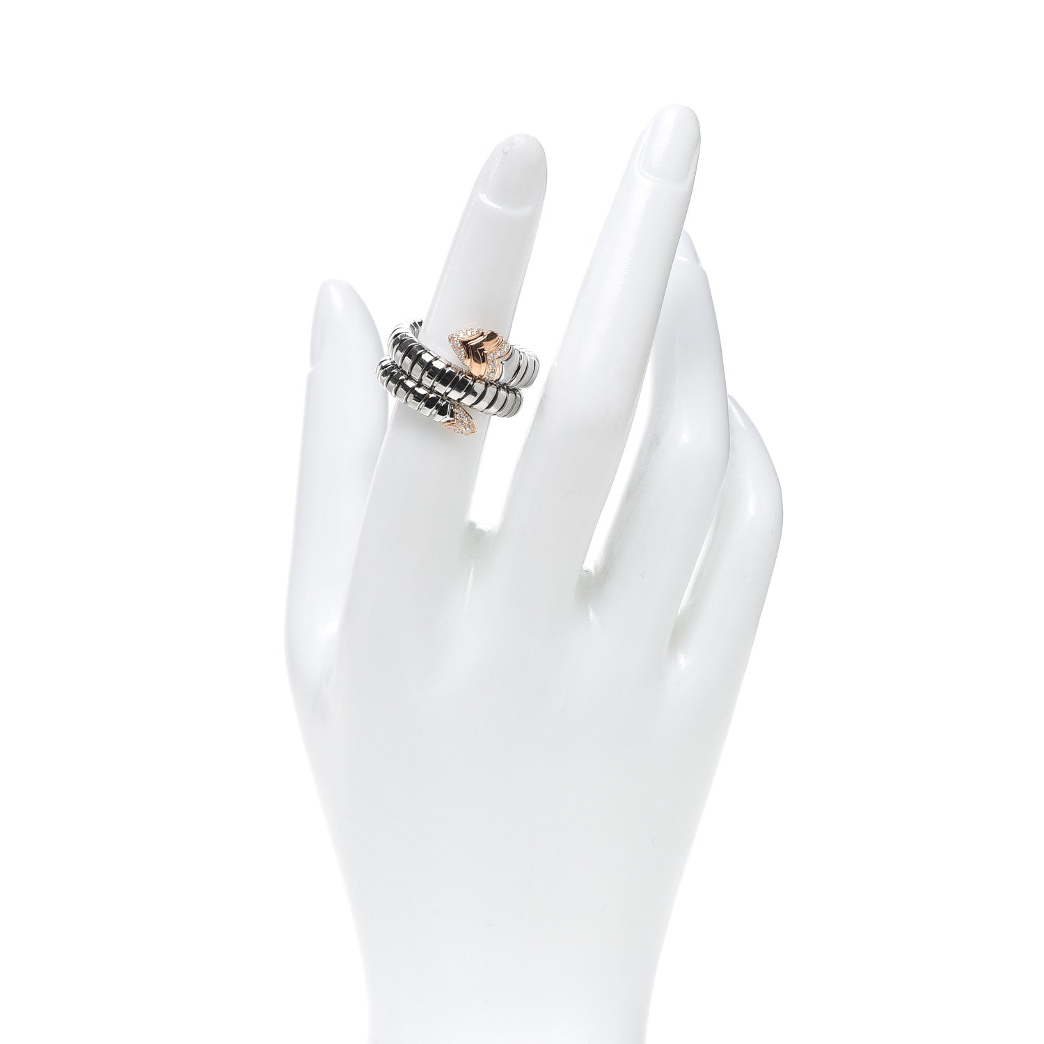 Bulgari Stainless Steel 18K Rose Gold Diamond Serpenti Tubogas Ring 53 6.25 2 of 5