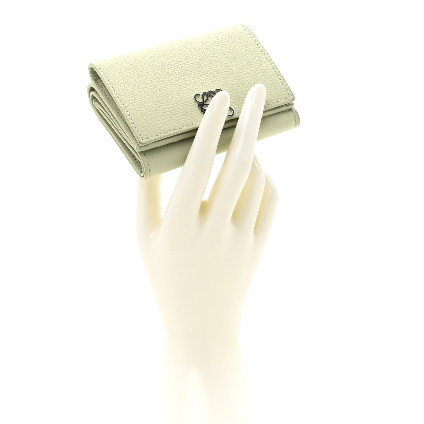 Pebble Grain Calfskin Anagram Small Vertical Wallet Green