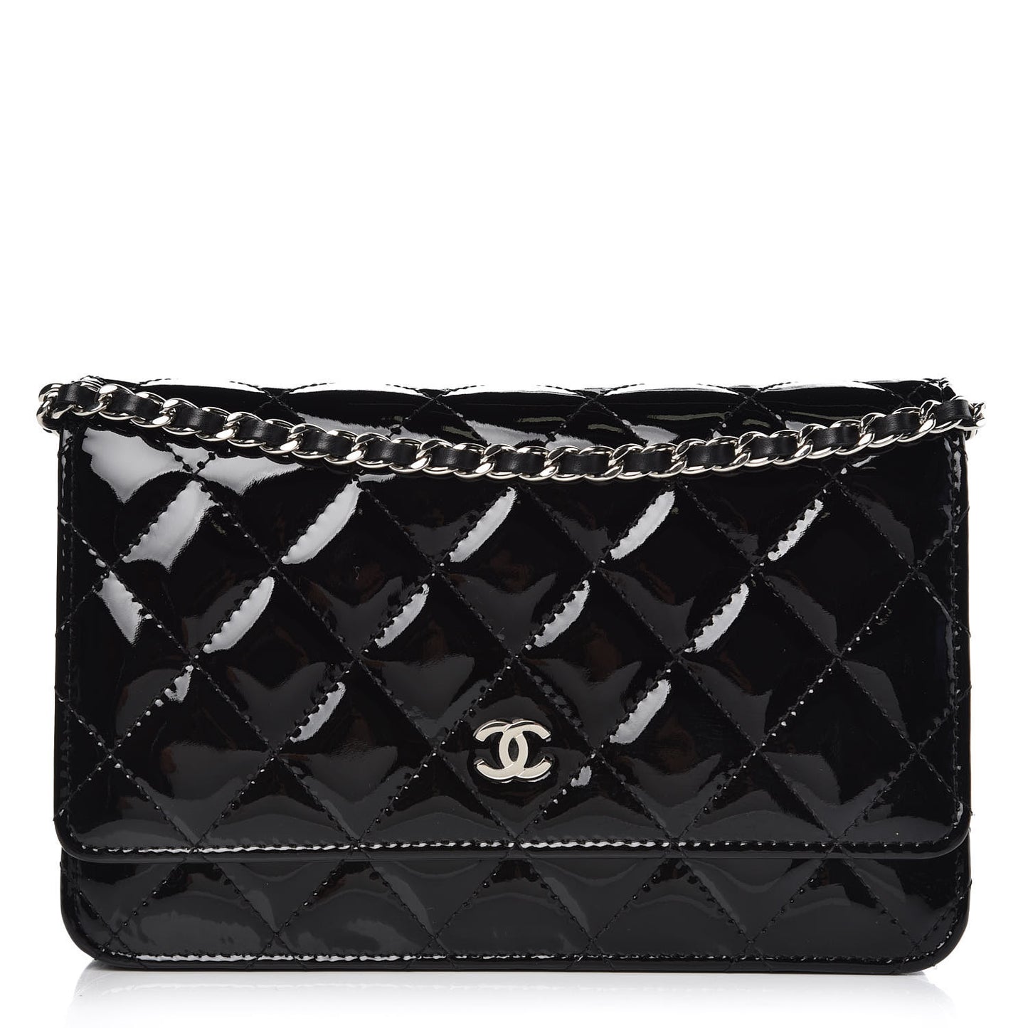 Patent Quilted Wallet On Chain WOC Black