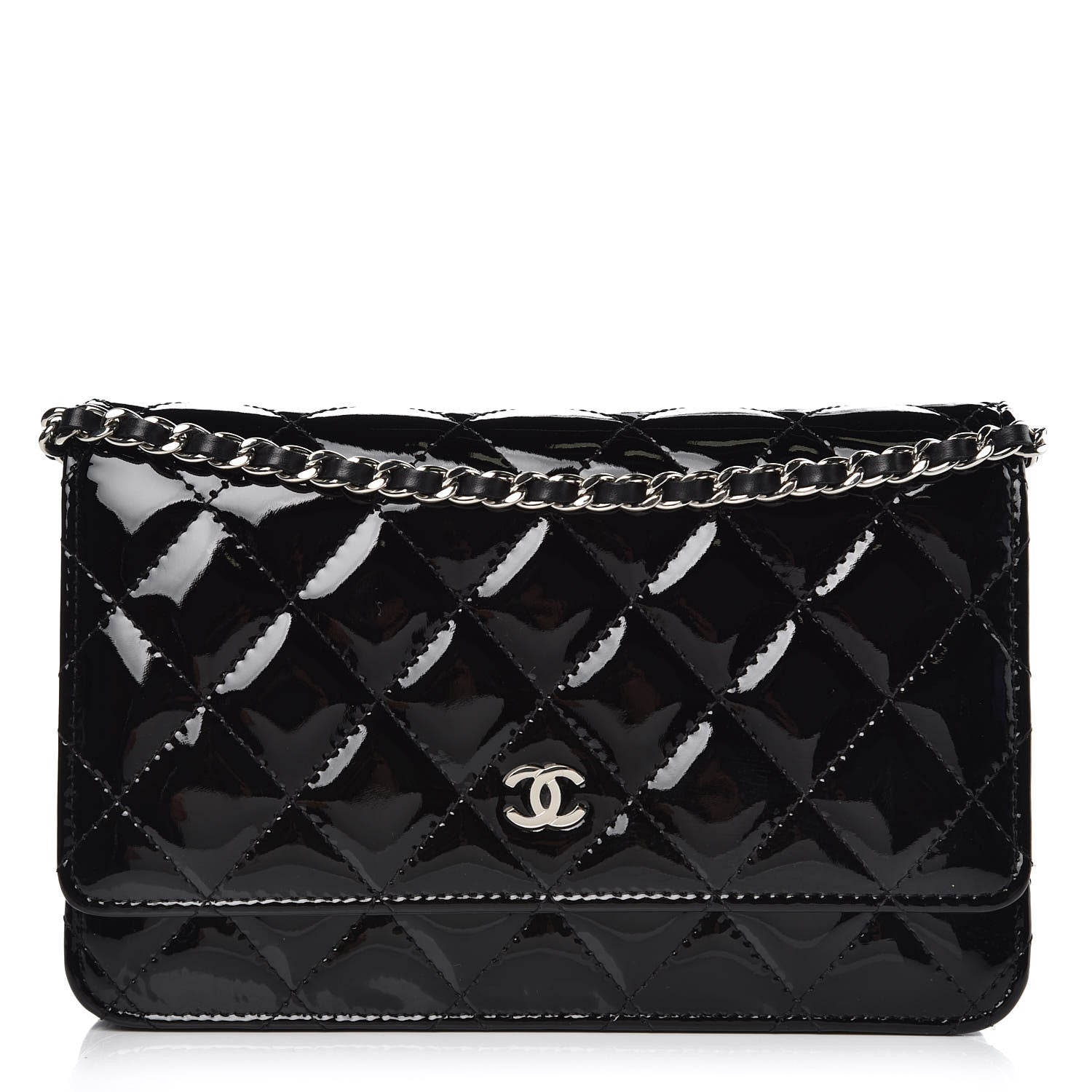 Chanel Patent Quilted Wallet On Chain WOC Black 1 of 9
