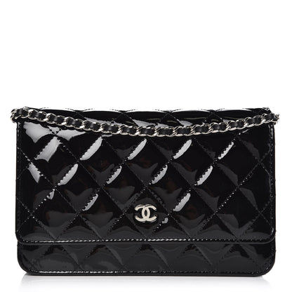 Chanel Patent Quilted Wallet On Chain WOC Black 1 of 9