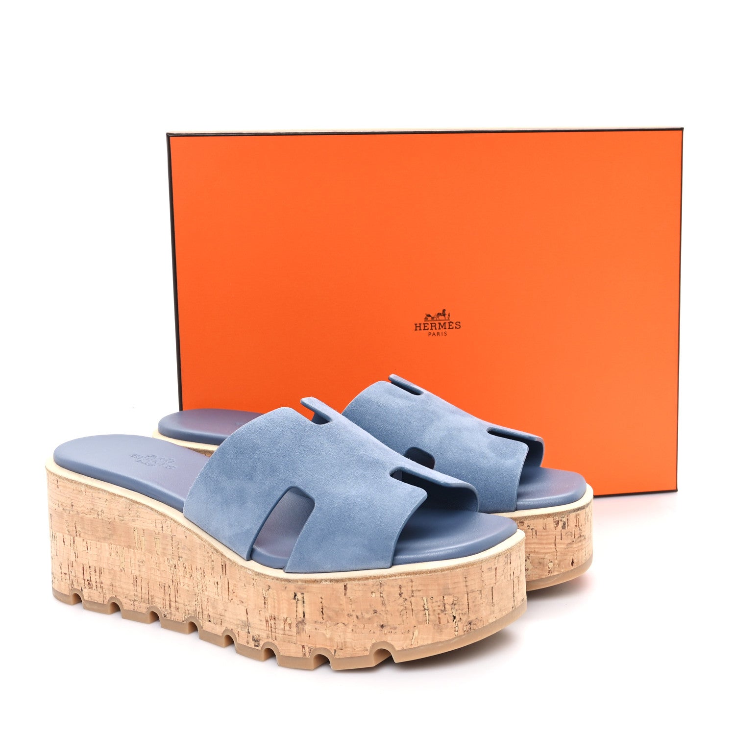 Hermes Suede Goatskin Cork Eze 30 Sandals  40 Bleu Grignon 10 of 10