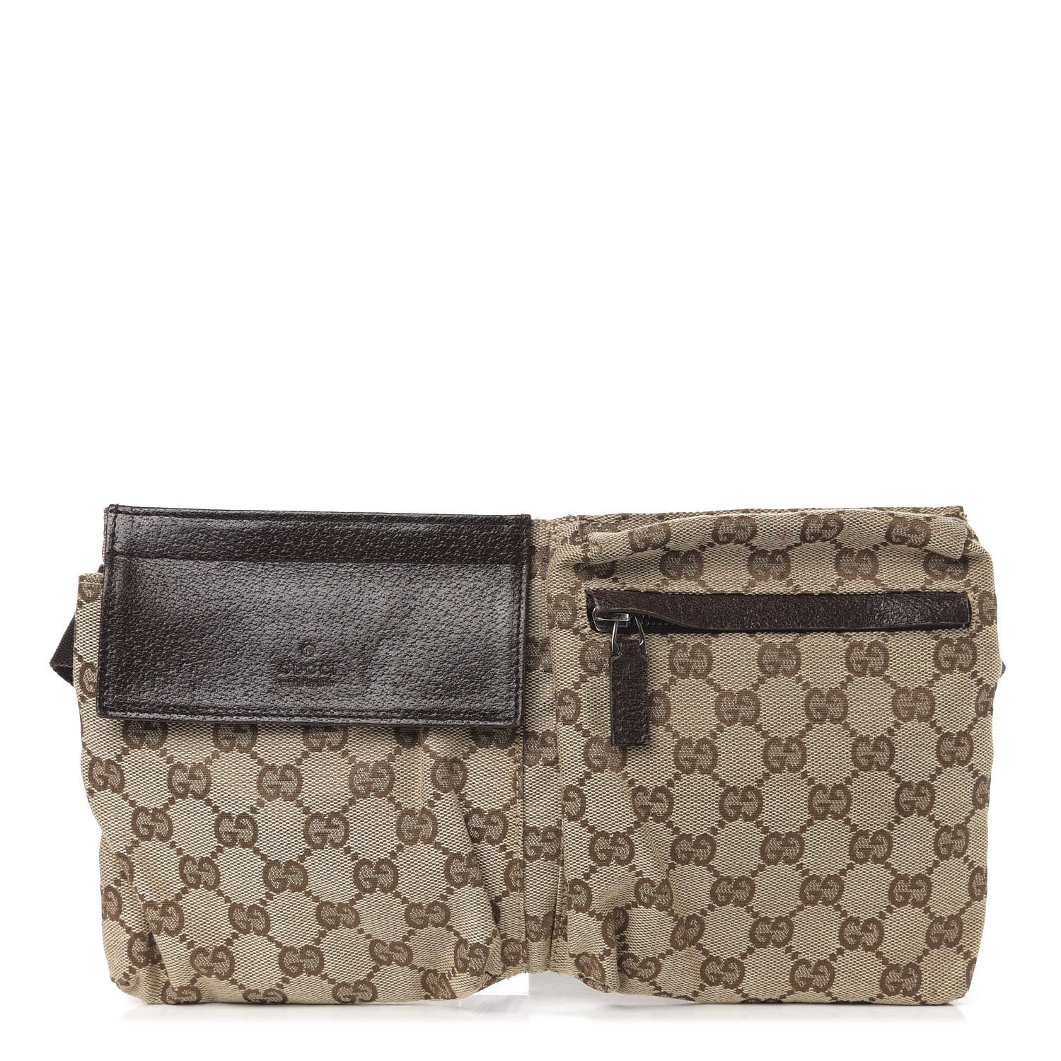 Gucci GG Monogram Web Double Pocket Belt Bag Dark Brown 1 of 10