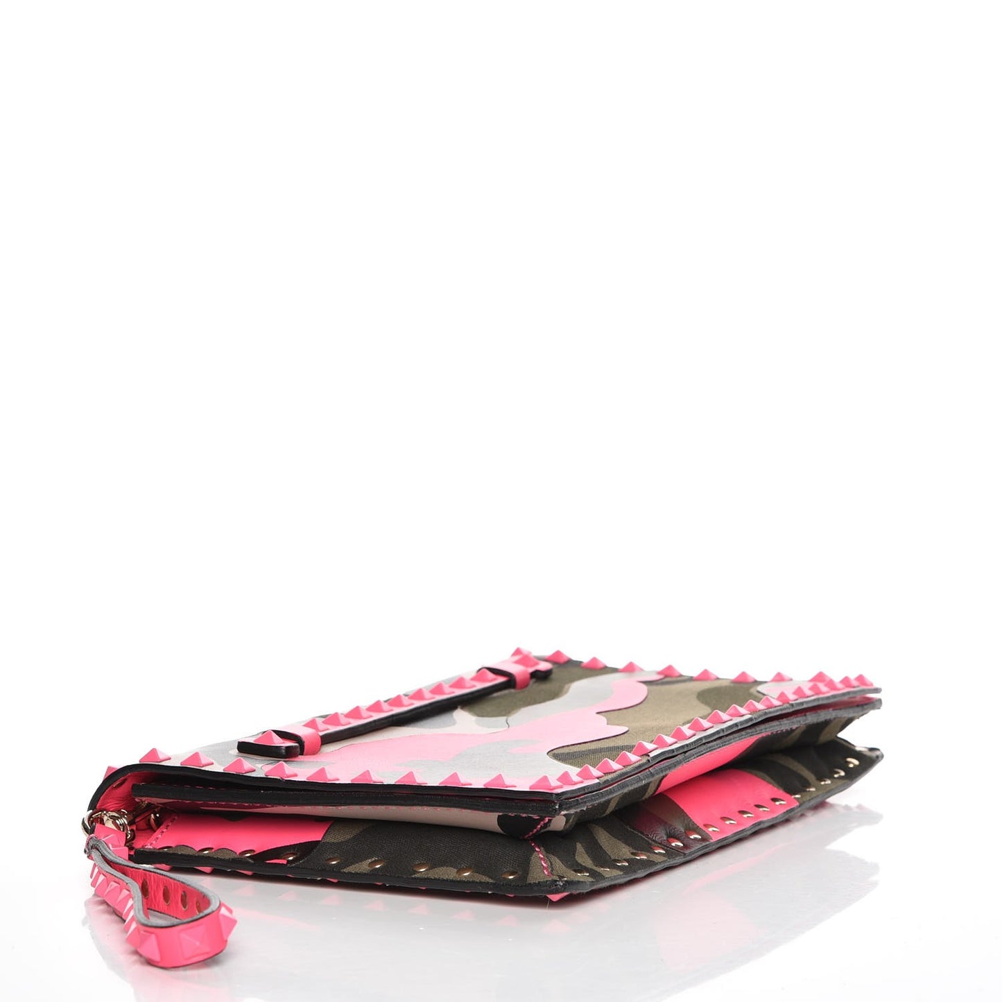 Nappa Canvas Camouflage Rockstud Wristlet Clutch Fuxia Fluo