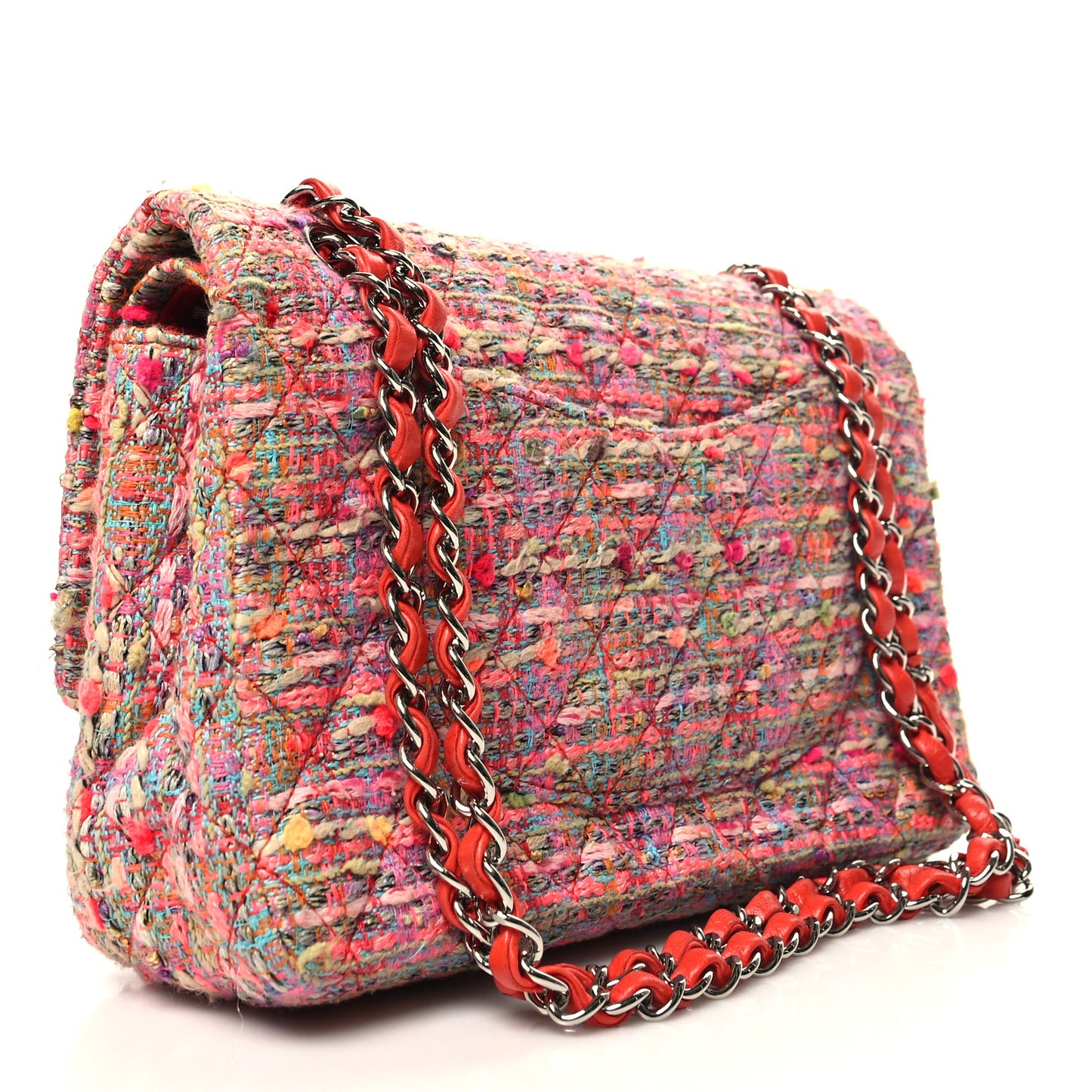 Tweed Quilted Medium Double Flap Pink