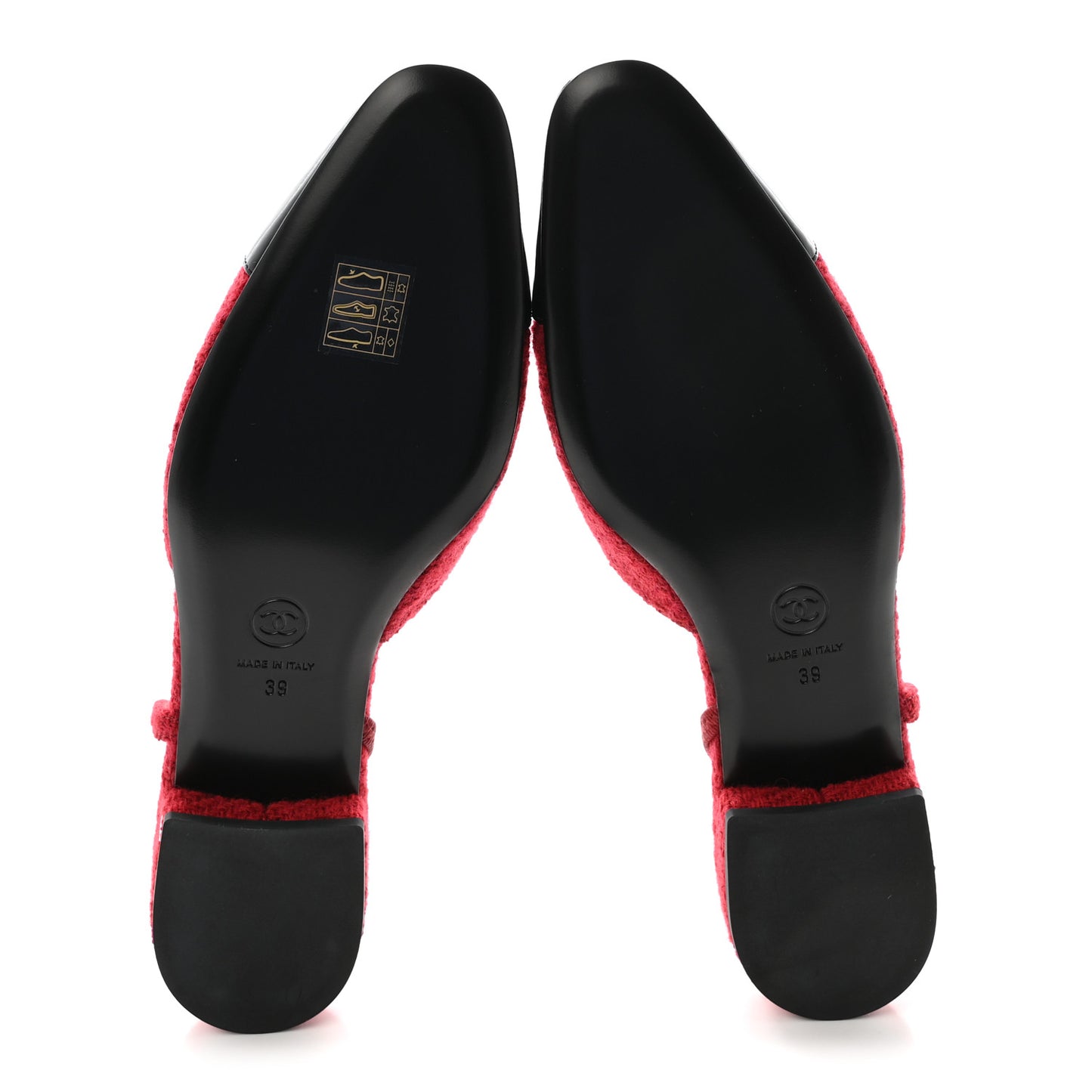 Tweed Patent Cap Toe CC Slingback Flats 39 Red Black