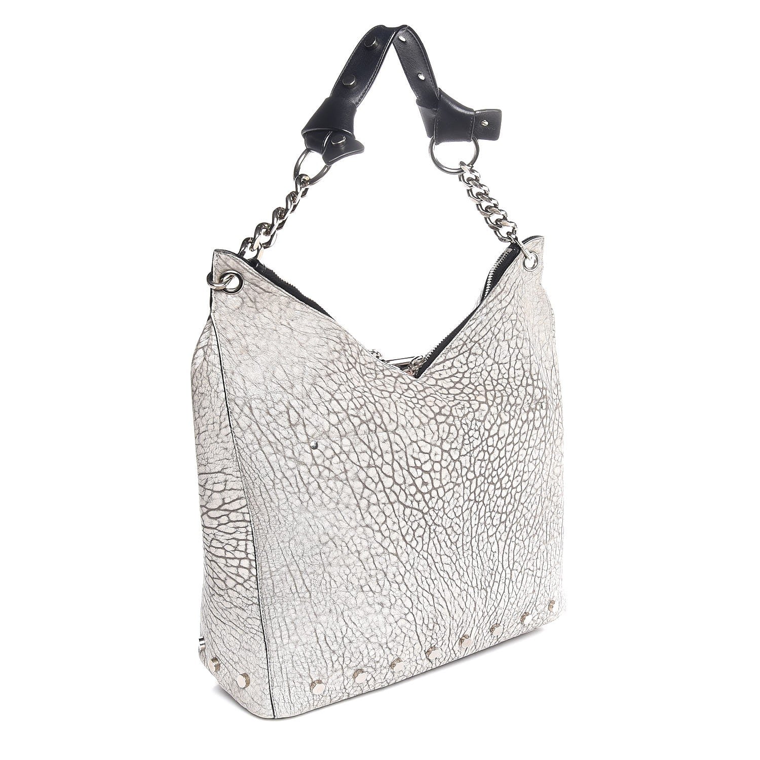 Jimmy Choo Washed Grainy Lambskin Studded Raven Hobo White Black 3 of 8