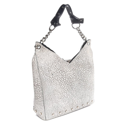 Jimmy Choo Washed Grainy Lambskin Studded Raven Hobo White Black 3 of 8