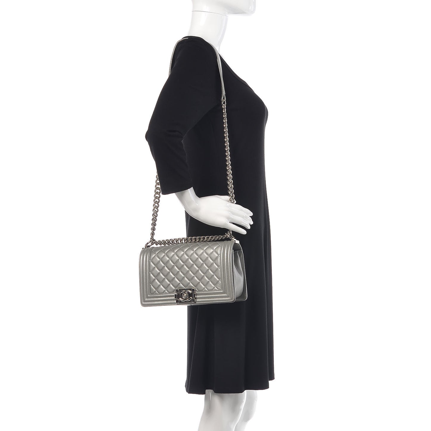 Metallic Caviar Quilted Medium Boy Flap Silver