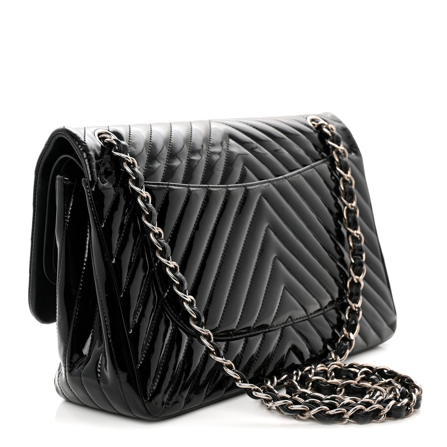 Patent Chevron Quilted Jumbo Double Flap Black