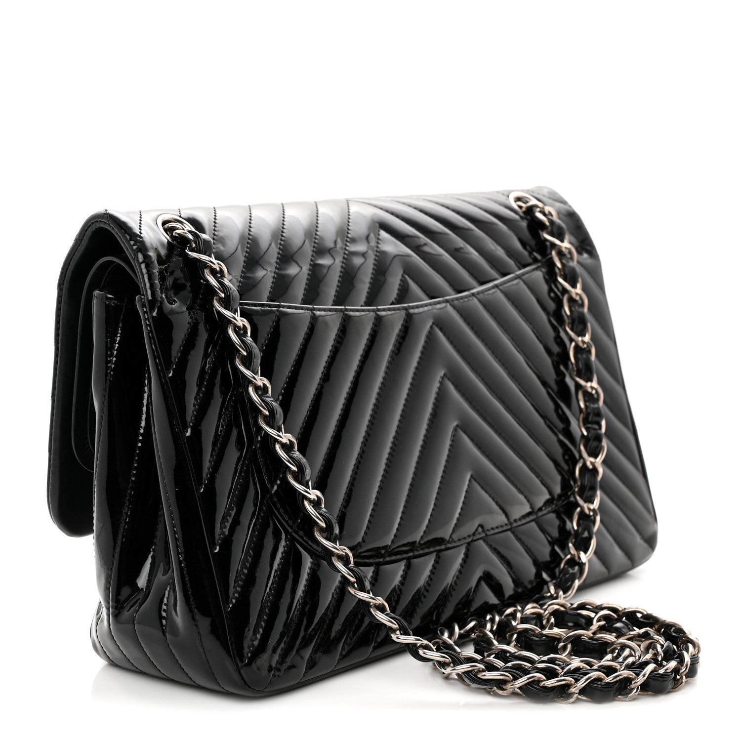 Chanel Patent Chevron Quilted Jumbo Double Flap Black 3 of 11