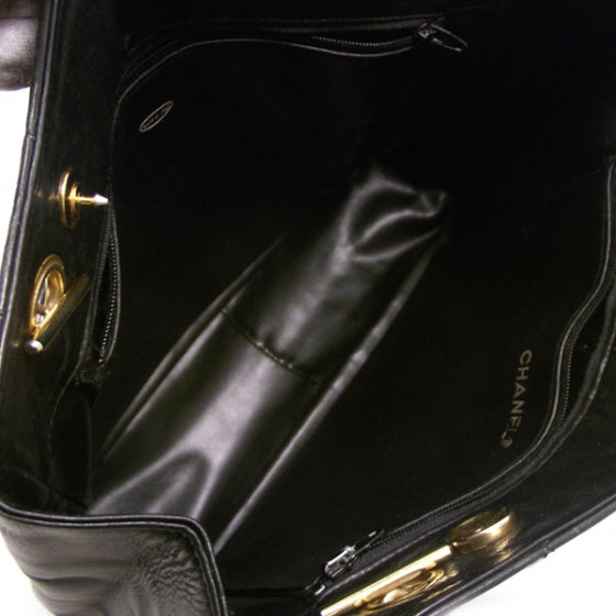 Leather Quilted Shoulder Tote Black