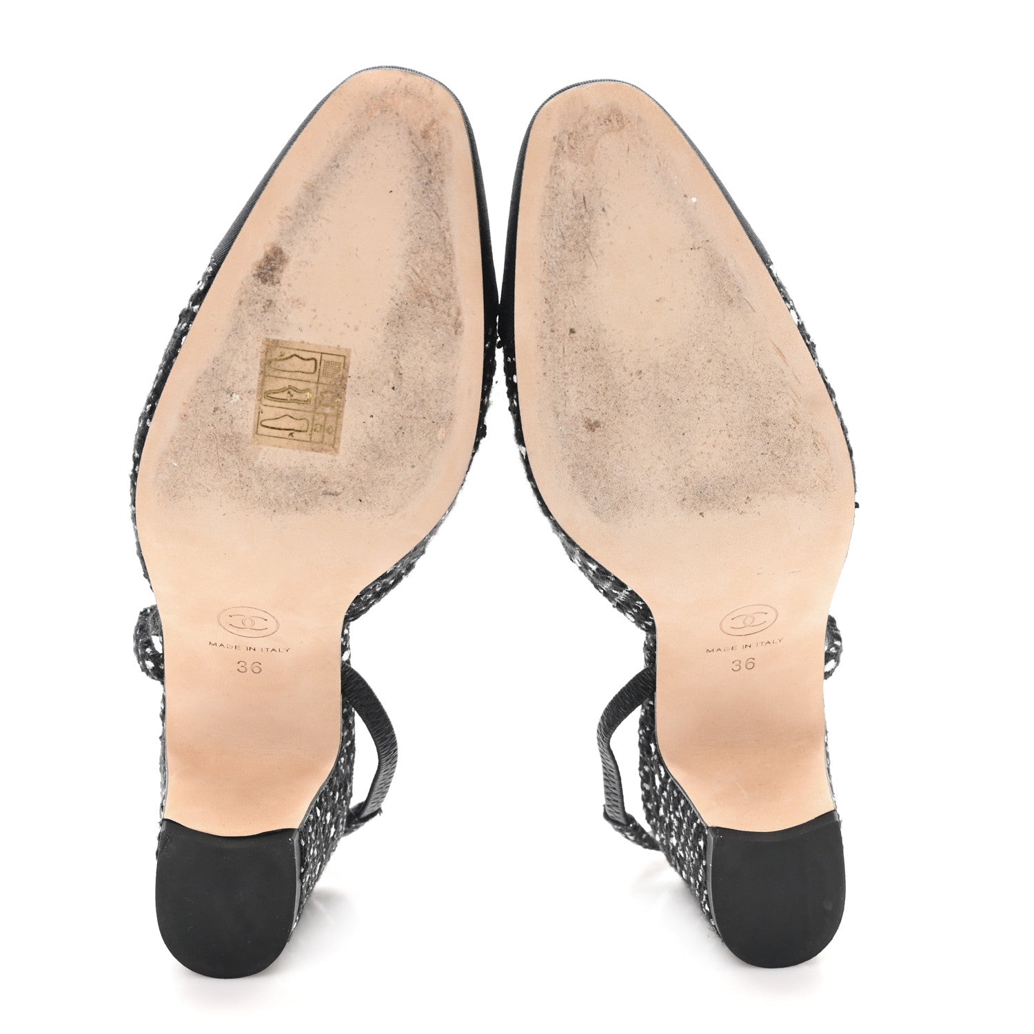 Chanel Tweed Polkadot Grosgrain Cap Toe CC Slingback Pumps 36