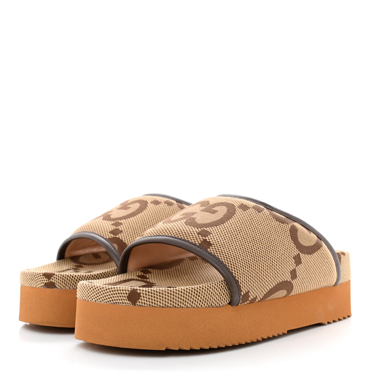 Monogram Jumbo GG Nappa Samoa Platform 40mm Slide Sandals 39 Camel Ebony New Acero