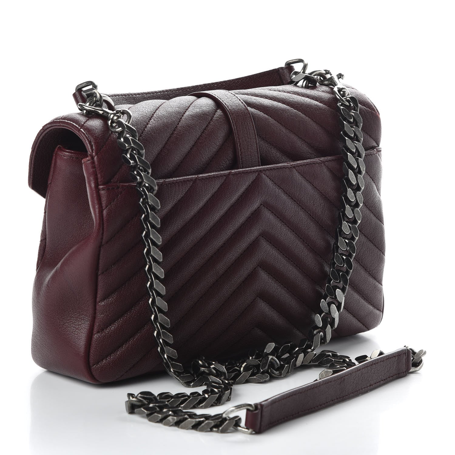 Saint Laurent Sheepskin Matelasse Chevron Monogram Medium College Bag Rouge Legion 3 of 10