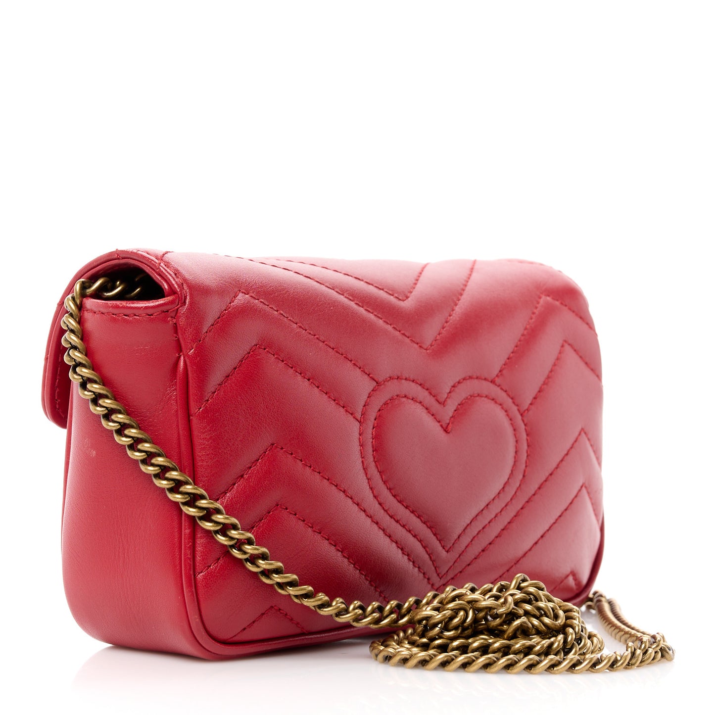 Calfskin Matelasse Super Mini GG Marmont Shoulder Bag Hibiscus Red