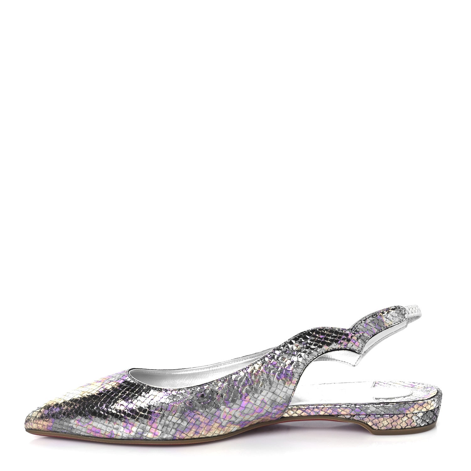 Christian Louboutin Metallic Snakeskin Embossed Hot Chickita Slingback Flats 37.5 Multicolor 1 of 9