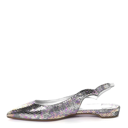 Christian Louboutin Metallic Snakeskin Embossed Hot Chickita Slingback Flats 37.5 Multicolor 1 of 9