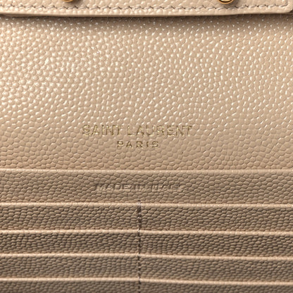 Saint Laurent Grain De Poudre Matelasse Chevron Monogram Chain Wallet Dark Beige 7 of 9
