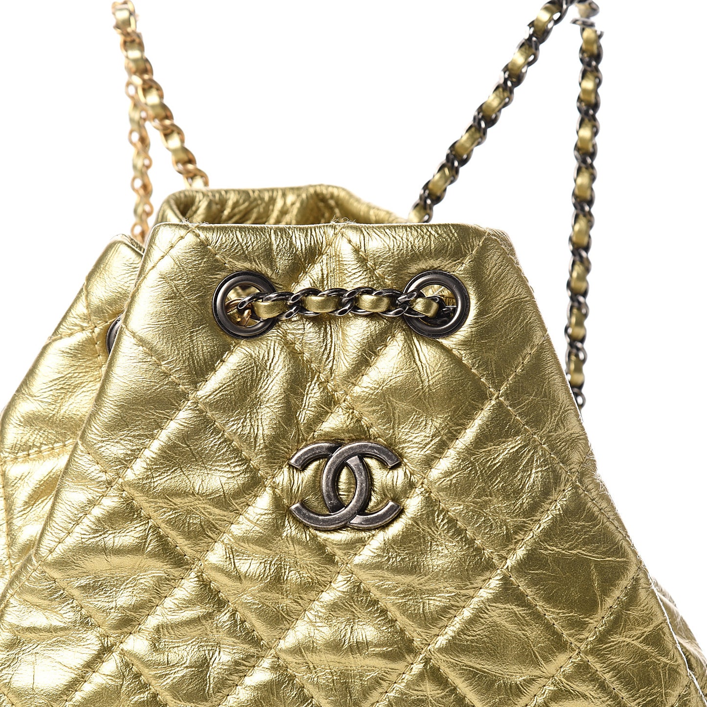 Metallic Lambskin Small Quilted Gabrielle Backpack Gold