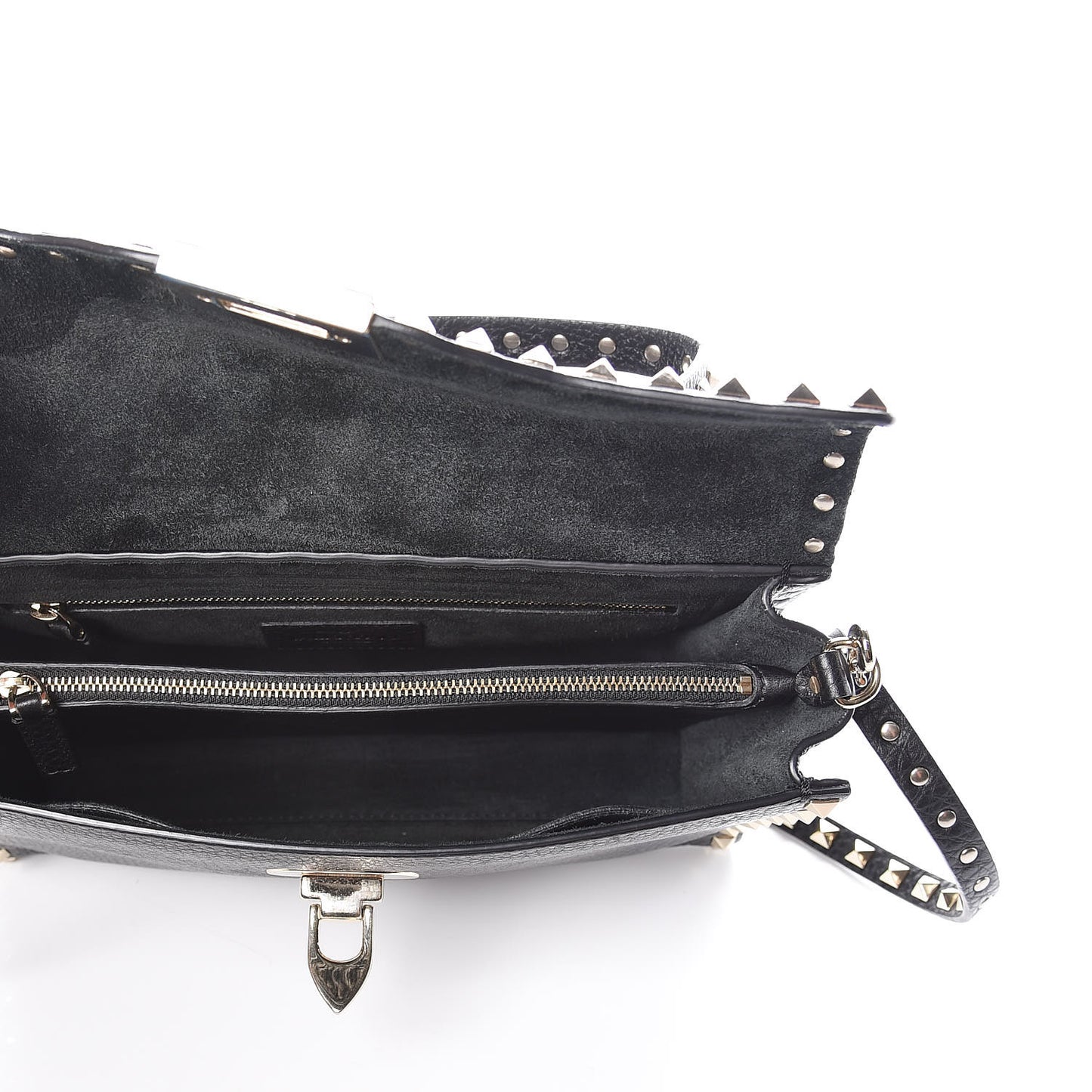 Pebbled Calfskin Small Rockstud Single Handle Flap Bag Black