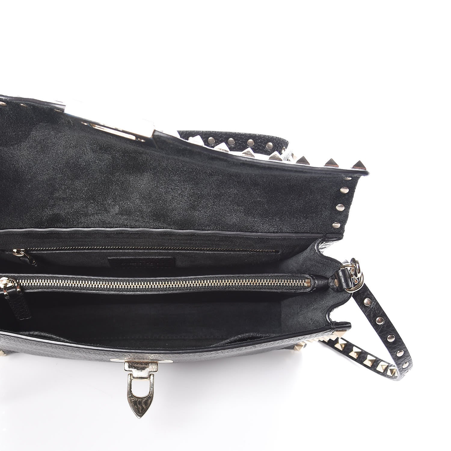 Valentino Garavani Pebbled Calfskin Small Rockstud Single Handle Flap Bag Black 7 of 8