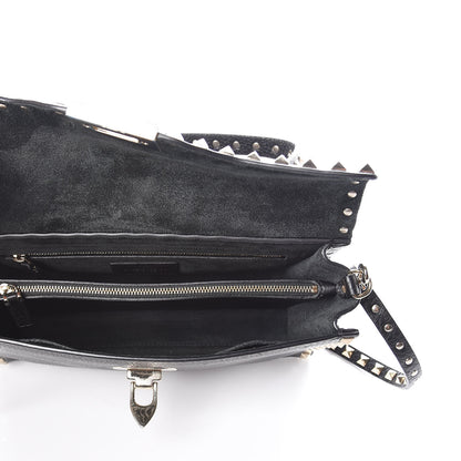 Valentino Garavani Pebbled Calfskin Small Rockstud Single Handle Flap Bag Black 7 of 8