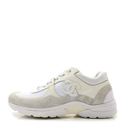 Chanel Suede Calfskin Fabric CC Sneakers 36 White 1 of 12