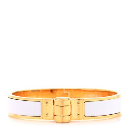Hermes Enamel Charniere Uni Narrow Hinged Bracelet M White 1 of 6