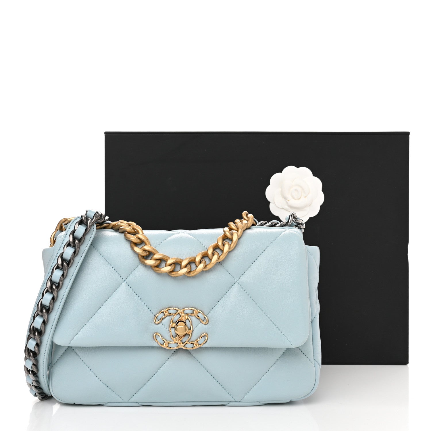 Chanel Lambskin Quilted Medium Chanel 19 Flap Light Blue 11 of 11