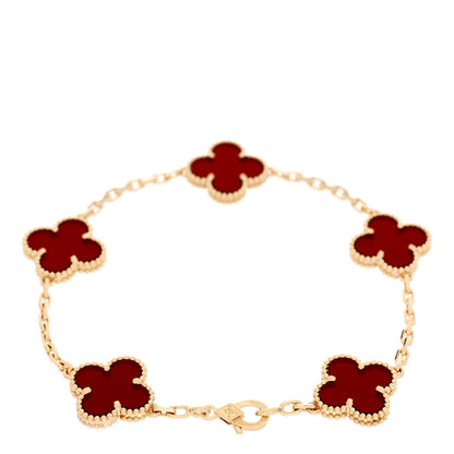 Van Cleef & Arpels 18K Yellow Gold Carnelian 5 Motifs Vintage Alhambra Bracelet 2 of 5