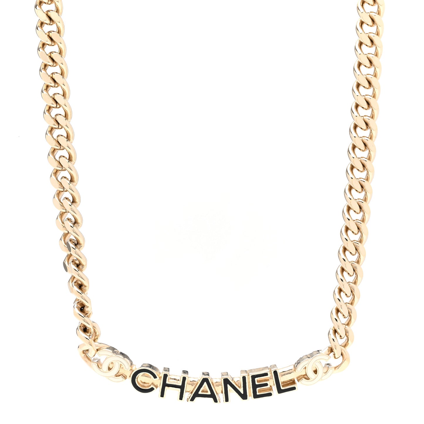 Enamel Metal Logo Choker Necklace Gold White Black