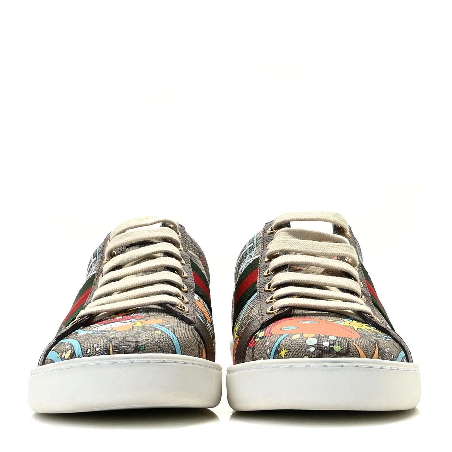 Gucci X DISNEY GG Supreme Monogram Web Donald Duck Womens Ace Sneakers 36 Beige New Acero Orange 3 of 12
