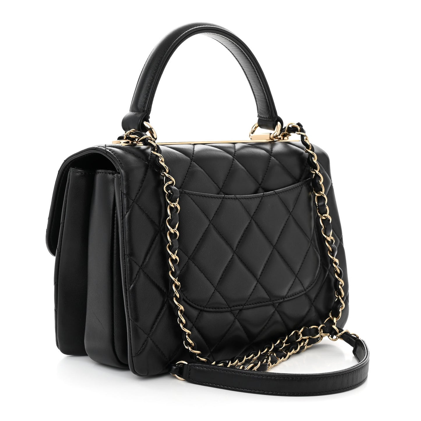 Lambskin Quilted Small Trendy CC Dual Handle Flap Bag Black