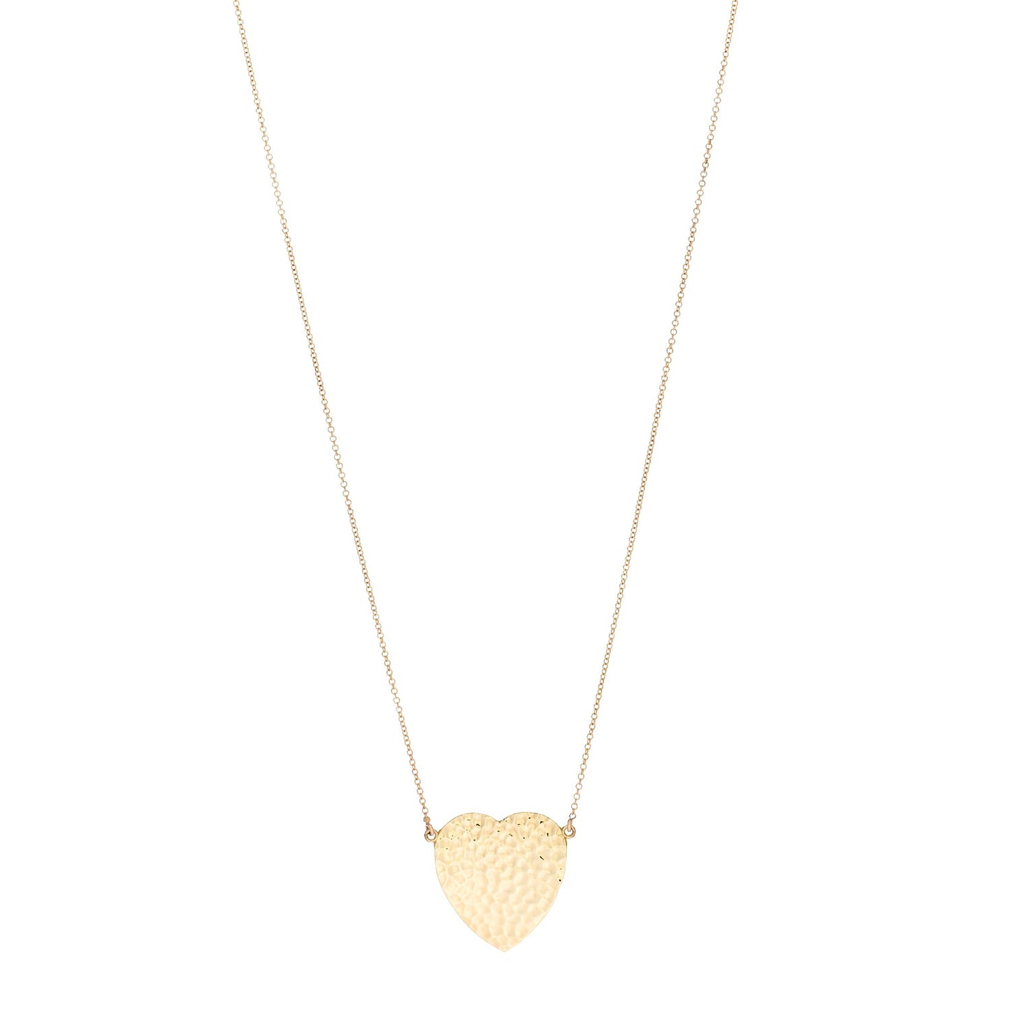 18K Yellow Gold Hammered Heart Pendant Necklace