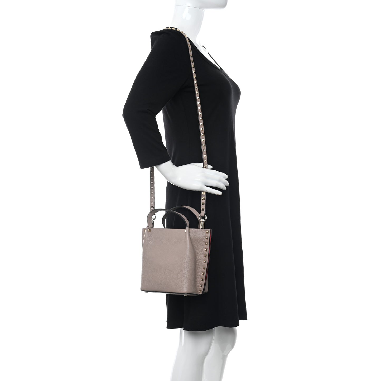 Pebbled Calfskin Small Rockstud Crossbody Tote Poudre