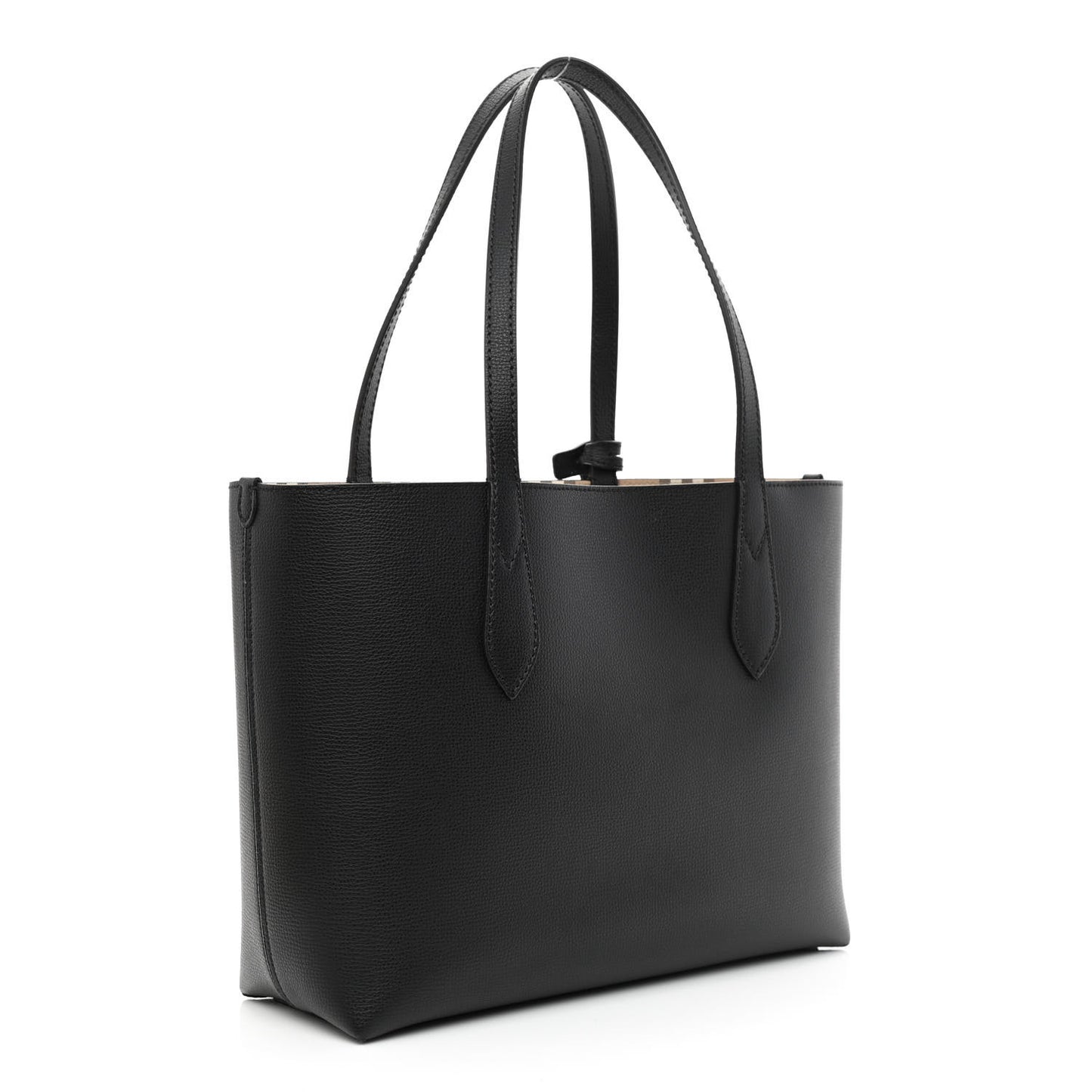 Grainy Calfskin Haymarket Check Small Reversible Tote Black