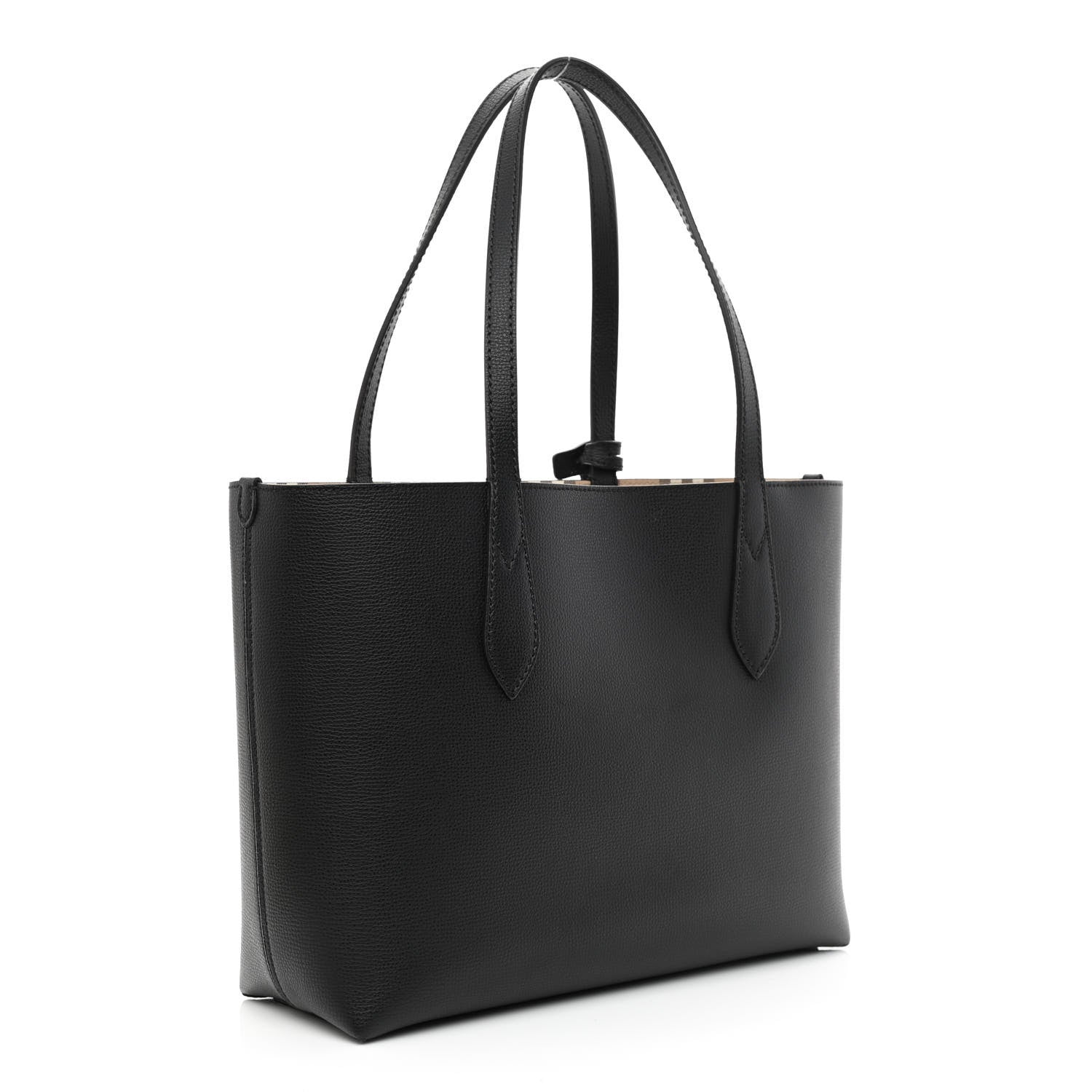 Burberry Grainy Calfskin Haymarket Check Small Reversible Tote Black 12 of 17