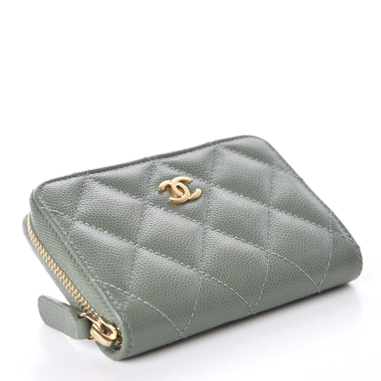 Iridescent Caviar Quilted Zip Coin Purse Green