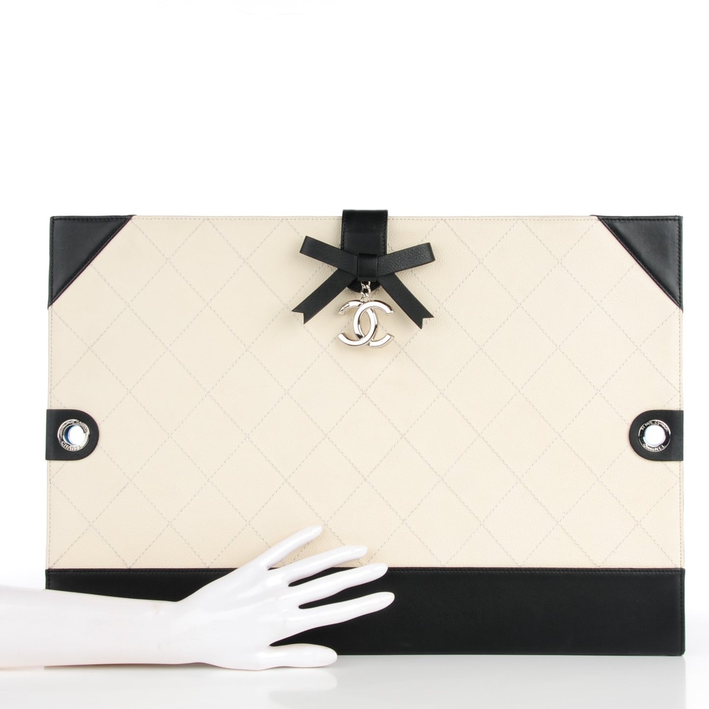 Caviar Stitched Bowtie Drawing Portfolio Bag White Black