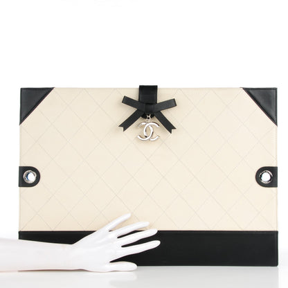 Chanel Caviar Stitched Bowtie Drawing Portfolio Bag White Black 2 of 7