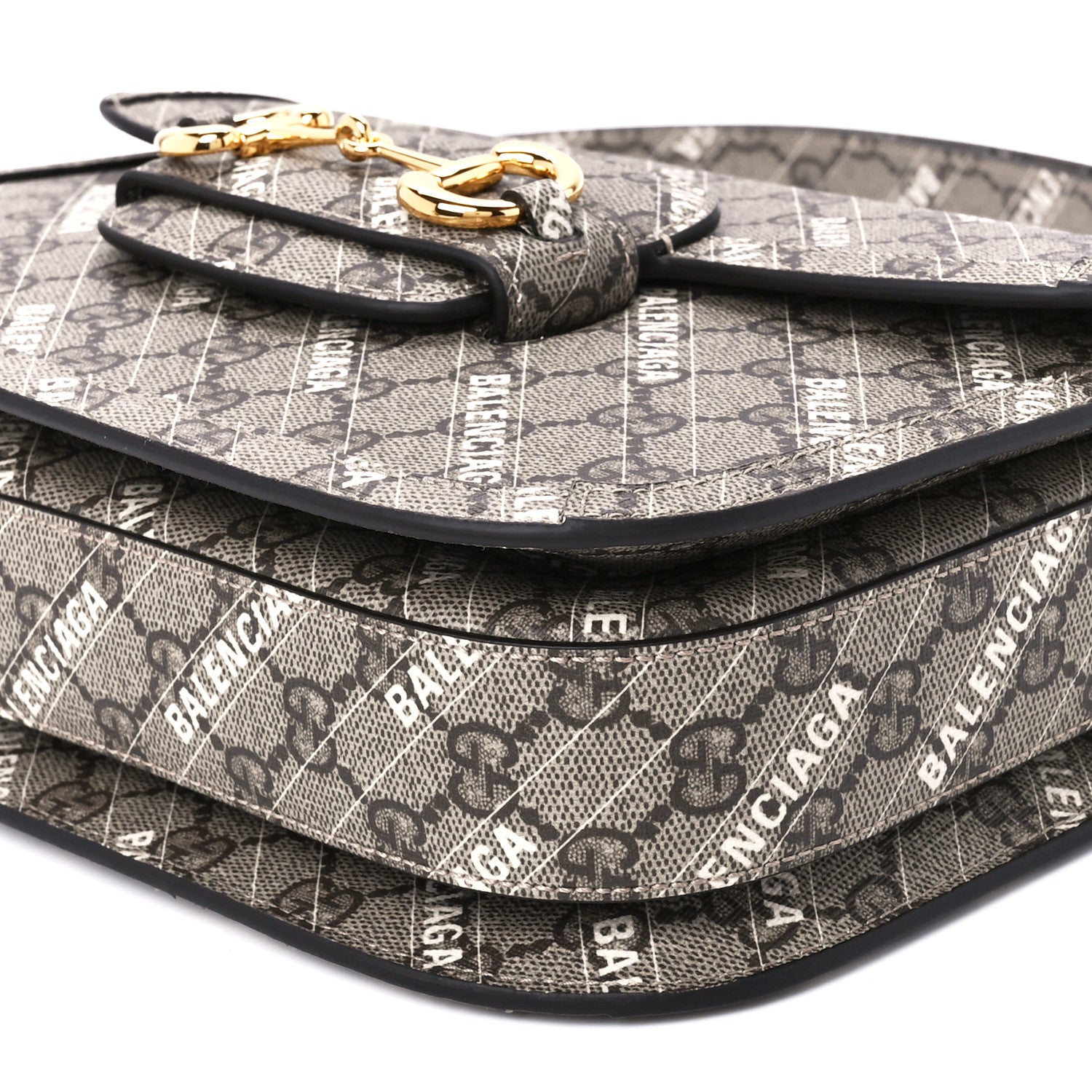 Gucci X BALENCIAGA GG Supreme Monogram Logo Print Horsebit 1955 Shoulder Bag Beige Ebony 11 of 11
