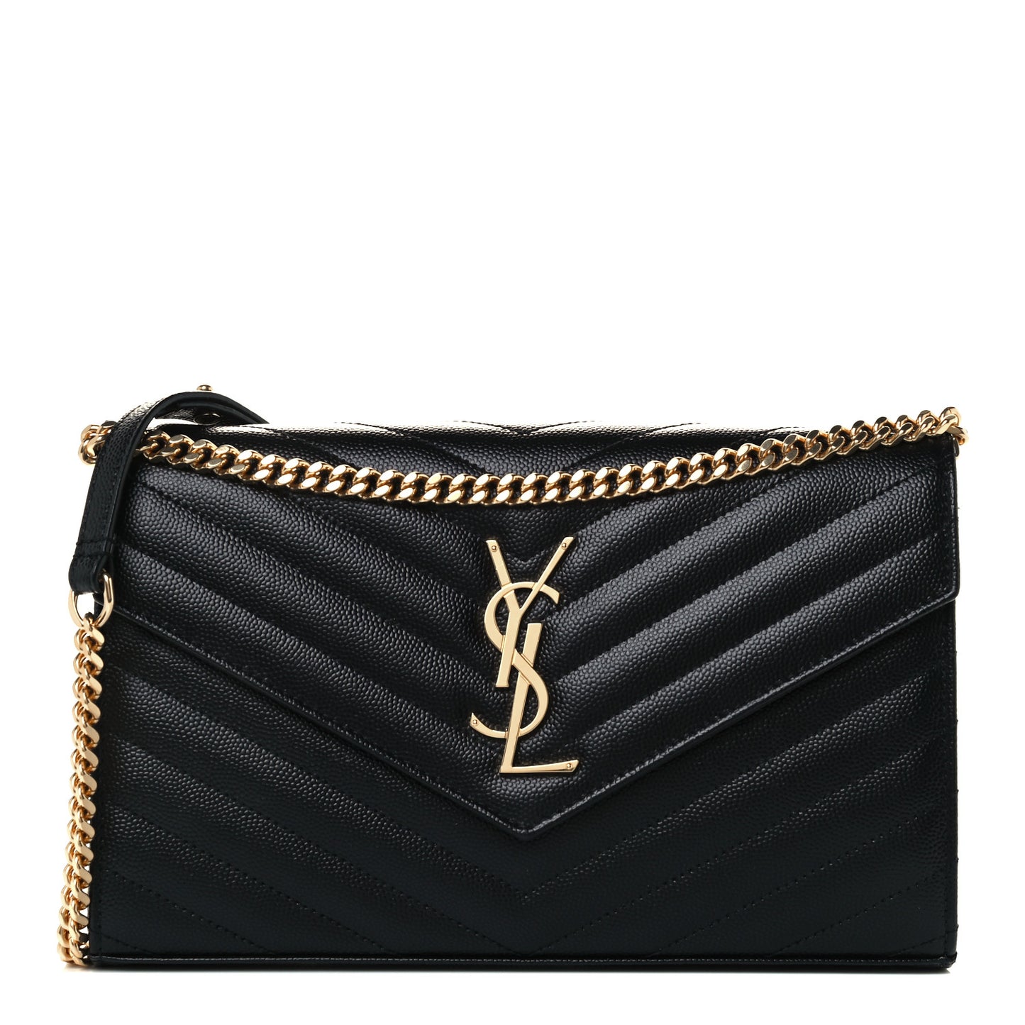 Grain De Poudre Matelasse Chevron Monogram Chain Wallet Black